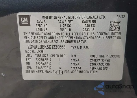 2012 Chevrolet Equinox 1Lt z USA, uszkodzony, nr VIN 2GNALDEK5C1320668